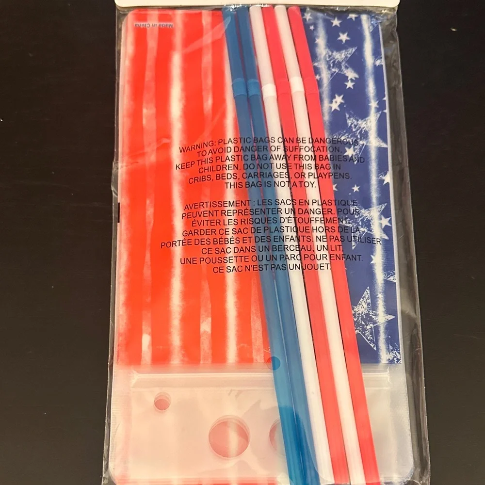 13 Red White & Blue Patriotic American Flag USA Drink Pouches with straws
